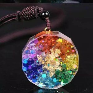 Beaded Chakra Necklace with 92.5% sterling silver chain and a wooden jewelry box
